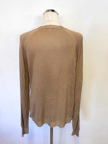 LK BENNETT CAMEL FINE KNIT COWL NECKLINE JUMPER SIZE XL