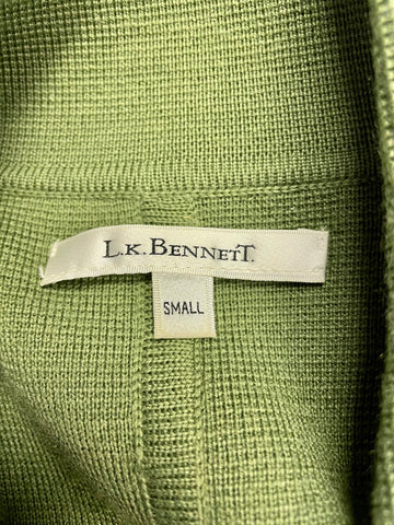 LK BENNETT GREEN  WOOL BLEND COLLARED 3/4 SLEEVE CARDIGAN,JACKET SIZE S