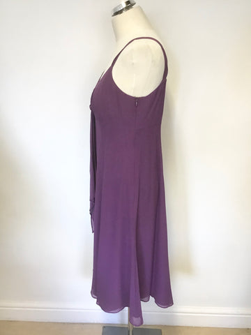 LK BENNETT PURPLE SILK TIE FRONT FIT & FLARE SPECIAL OCCASION DRESS SIZE 14