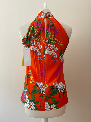 BRAND NEW KAREN MILLEN ORANGE FLORAL PRINT SILK TOP SIZE 12