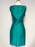 HOBBS KINGFISHER GREEN WOOL & SILK SLEEVELESS PENCIL DRESS & JACKET SUIT SIZE 8