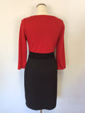 JAMES LAKELAND RED WITH BLACK & GREY SPOT SKIRT STRETCH PENCIL DRESS SIZE 10