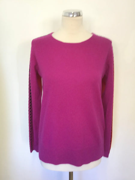 LK BENNETT KELLY ORCHID PINK & RED BEADED WOOL & CASHMERE JUMPER SIZE S