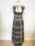 MONSOON BLACK,GREY & SILVER METALLIC SILK SLEEVELESS MAXI DRESS SIZE 8