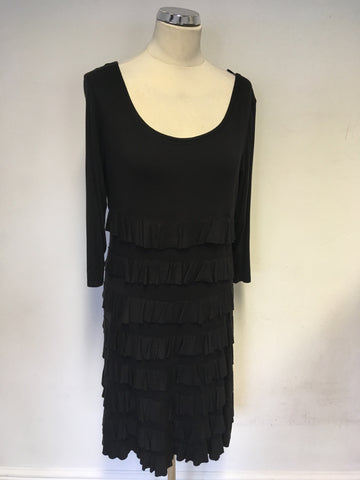 ROMAN ORIGINALS BLACK TIERED FRILL STRETCH JERSEY DRESS SIZE M