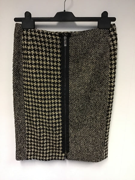 RIANI BLACK,BEIGE & WHITE WEAVE ZIP FRONT WOOL BLEND PENCIL SKIRT SIZE 12