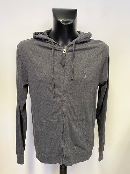 ALL SAINTS BRACE GREY ZIP FRONT HOODED TOP SIZE L