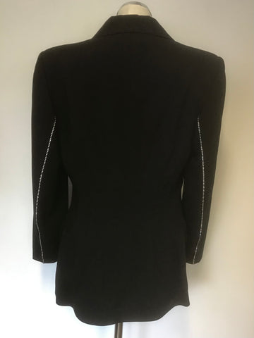 SEELER BLACK WOOL DIAMANTÉ TRIM DOUBLE BREASTED EVENING JACKET SIZE 40 UK 14