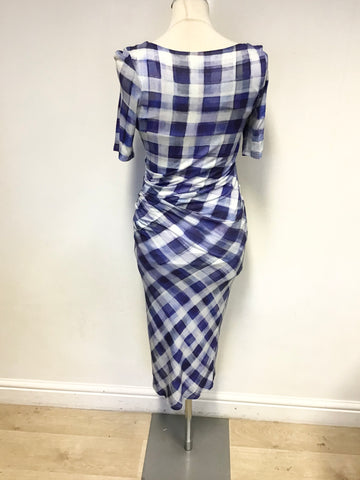 PAUL SMITH BLACK BRAND BLUE CHECK SHORT SLEEVE BODYCON DRESS SIZE S