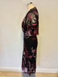 PHASE EIGHT BLACK,RED & PINKS APPLIQUÉ DESIGN DRESS & MATCHING BOLERO SIZE 14