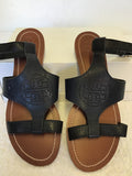 BRAND NEW TORY BURCH NAVY BLUE LEATHER FLAT SANDALS SIZE 5/38