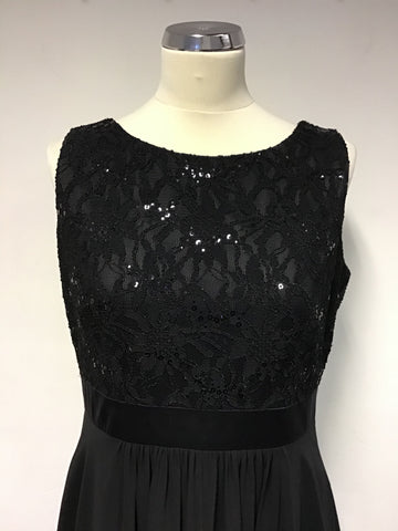 ROMAN BLACK LACE & SEQUIN TOP LONG TIERED EVENING DRESS SIZE 14