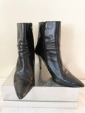 LK BENNETT BLACK LEATHER WITH GOLD PLATE TRIM STILETTO HEEL ANKLE BOOTS SIZE 6/39