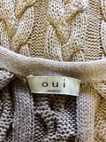 OUI MOMENTS CAMEL CHUNKY CABLE KNIT SHORT SLEEVE CARDIGAN SIZE 14