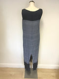 NITYA DENIM BLUE SLEEVELESS SHIFT MIDI DRESS & LONG OVER JACKET SET SIZE 44 UK 16