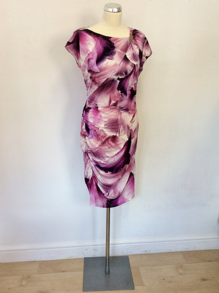 ROBERTO CAVALLI PINK FLORAL PRINT STRETCH SPECIAL OCCASION DRESS SIZE 46 UK 18 ALSO FIT SMALLER