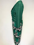 HOBBS INVITATION EMERALD GREEN FLORAL DRESS & BOW TRIM JACKET SUIT SIZE 8