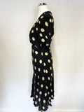 WHISTLES BLACK & CREAM SPOT SILK SHORT SLEEVE TEA DRESS SIZE 8