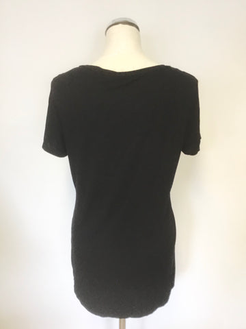 KAREN MILLEN BLACK & SILVER BEADED FRONT SHORT SLEEVE TOP / T SHIRT SIZE 14