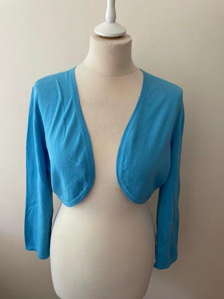 BRAND NEW LK BENNETT BLUE 3/4 SLEEVES KNIT BOLERO SHRUG SIZE L