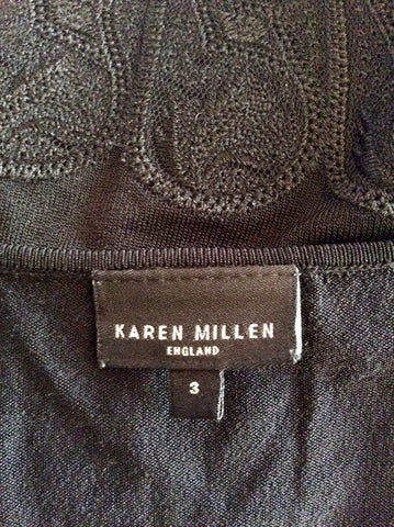 KAREN MILLEN BLACK EMBROIDERED SLEEVELESS FINE KNIT TOP SIZE 3 UK 12