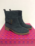 TORY BURCH IRISH CHARCOAL RILEY BUCKLE TRIM SUEDE ANKLE BOOTS SIZE 4/37