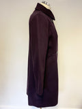 LK BENNETT DANISI AUBERGINE WOOL & CASHMERE BLEND KNEE LENGTH COAT SIZE 14