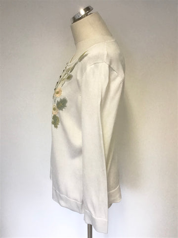 PERUVIAN CONNECTION WHITE EMBROIDERED PRIMA COTTON JUMPER SIZE L