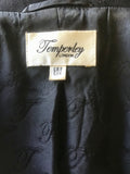 TEMPERLEY BLACK WOOL & SILK PLEATED TRIM BUTTON FASTEN SILK LINED COAT SIZE 8