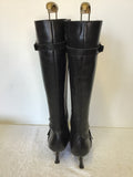 JANE SHILTON BLACK LEATHER BUCKLE TRIM KNEE HIGH BOOTS SIZE 5/38