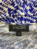 SALONI BLUE & WHITE PRINT TIE FRONT 3/4 SLEEVE DRESS SIZE 10