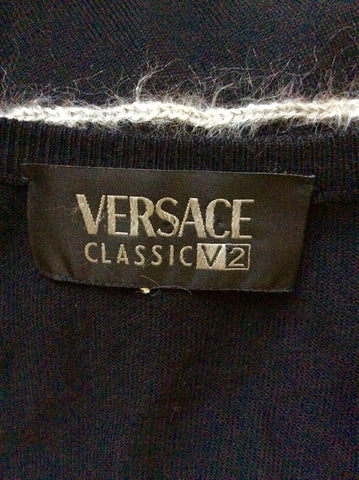 VERSACE CLASSIC V2 BLACK & IVORY TRIM WOOL & MOHAIR BLEND TWINSET SIZE 44 UK 10/12