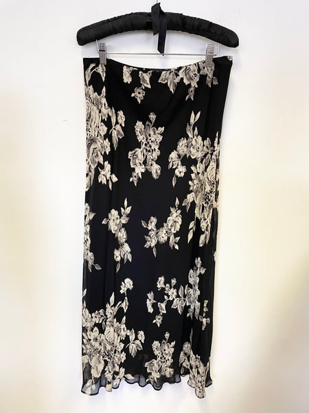 ITALIAN DESIGNER MAURIZIO BONAS BLACK & CREAM FLORAL PRINT MIDI SKIRT SIZE 42 UK 10/12