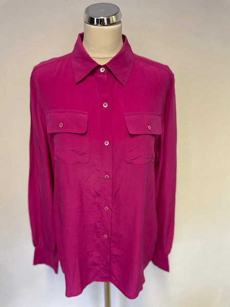 LK BENNETT GINA RASPBERRY PINK SILK LONG SLEEVE SHIRT SIZE 18