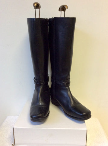 PAVERS BLACK LEATHER KNEE LENGTH WEDGE HEEL BOOTS SIZE 6/39