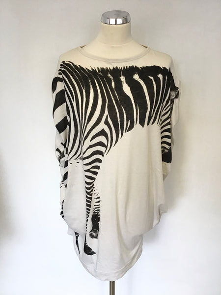 STELLA MCCARTNEY CREAM & BLACK ZEBRA PRINT SHORT SLEEVE LONG TOP SIZE 46 UK 14/16