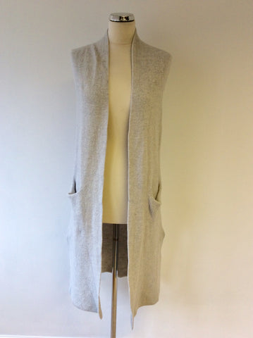 WILFRED LIGHT GREY MERINO WOOL LONG SLEEVELESS CARDIGAN SIZE L