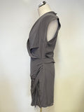 MINT VELVET GREY SILK EMBROIDERED & SEQUINNED DRAPED WRAP ACROSS SLEEVELESS DRESS SIZE 12