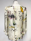 RUTZOU FAIRYTALE CREAM & MULTI COLOURED PRINT LOOSE FIT 100% SILK TOP SIZE 36 UK 8/10