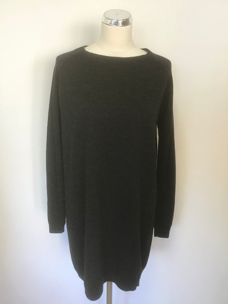 COS CHARCOAL GREY MERINO WOOL LONG OVERSIZE JUMPER SIZE S