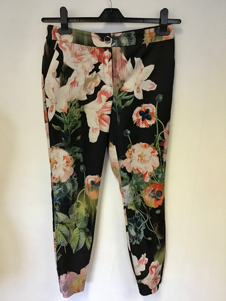 TED BAKER BLACK FLORAL BLOOM CIGARETTE PANTS SIZE 1 UK 10