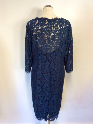 JIGSAW DARK BLUE LACE 3/4 SLEEVE DRESS SIZE 16