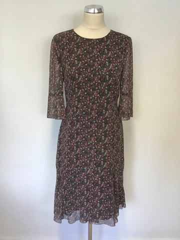 LK BENNETT ROSINA BLACK,PINK & WHITE FLORAL PRINT TEA DRESS SIZE 10