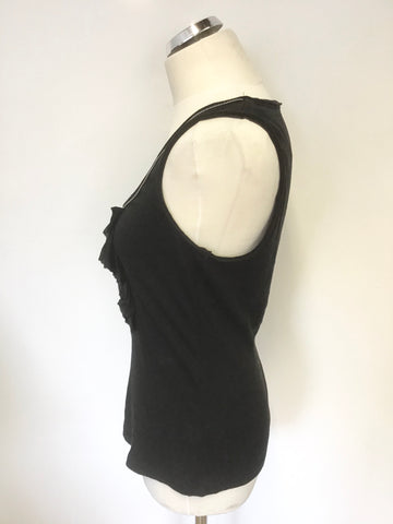 KAREN MILLEN BLACK ZIP & SILK PLEATED TRIM SLEEVELESS VEST TOP SIZE 14