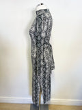 SHEIN GREY SNAKESKIN PRINT LONG SLEEVE STRETCH JERSEY MIDI DRESS SIZE 10