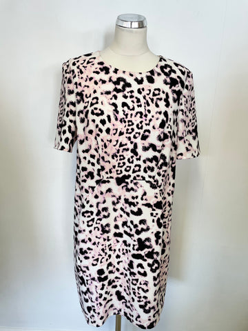 WHISTLES MEGHAN PINK LEOPARD PRINT SHORT SLEEVE SHIFT DRESS SIZE 14