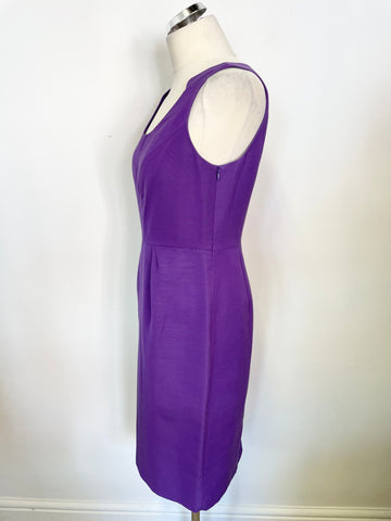 LK BENNETT PURPLE SLEEVELESS COTTON & SILK BLEND PENCIL DRESS SIZE 12