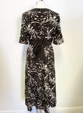 HOBBS DARK BROWN & IVORY PRINT 100% SILK SHORT SLEEVED MIDI DRESS SIZE 12