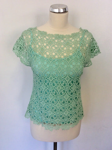 MONSOON GREEN COTTON CROCHET CAP SLEEVE TOP SIZE 10