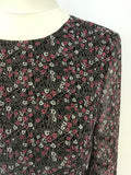 LK BENNETT ROSINA BLACK,PINK & WHITE FLORAL PRINT TEA DRESS SIZE 10